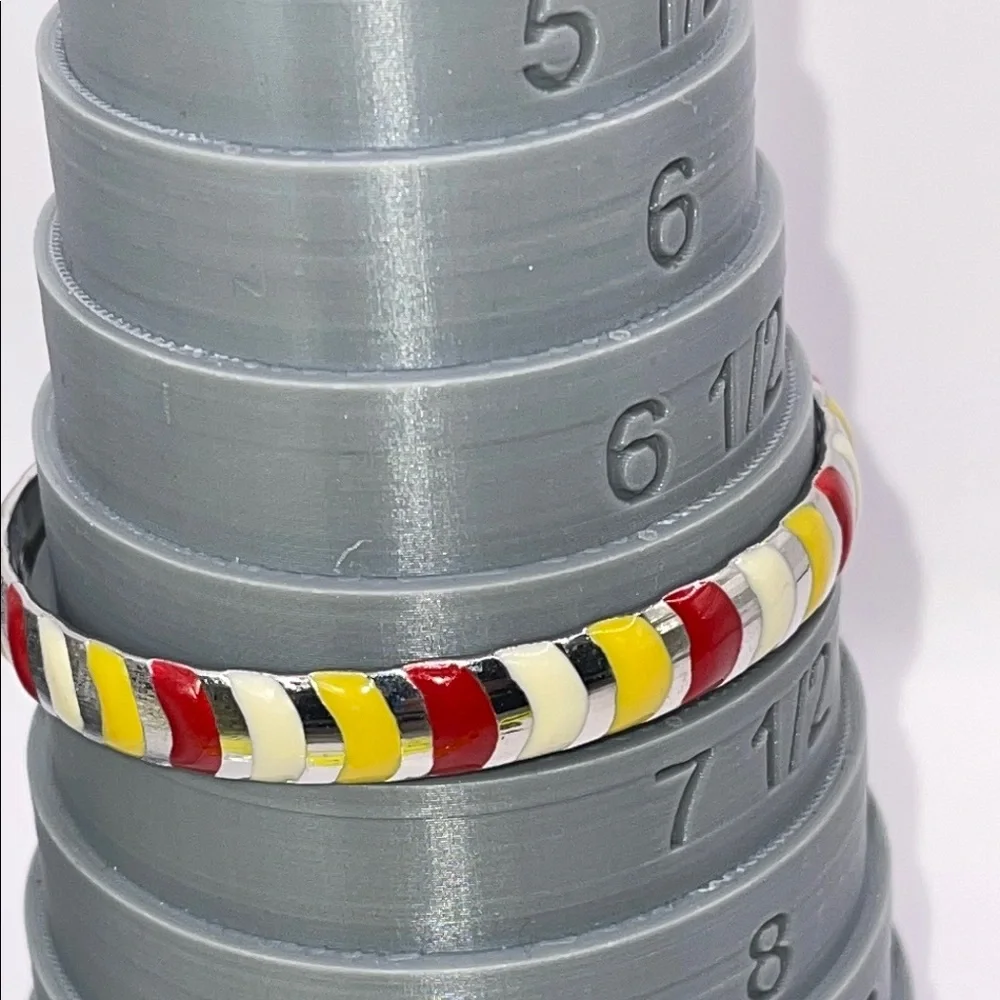 Vintage striped enamel Colorful Silvertone Bangle Bracelet yellow red cream